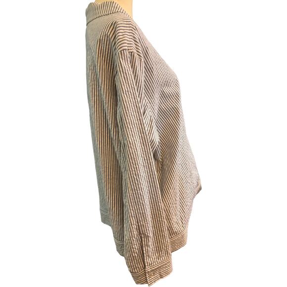 Denim & Co. Pinstripe Button Front Shirt Jacket, Women's Plus Size 1X - Picture 2 of 4